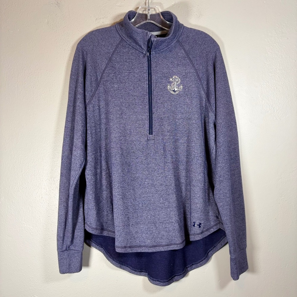 Under Armour Womens XL ColdGear Threadborne‎ 1/4 Zip Navy Anchor Pullover Blue